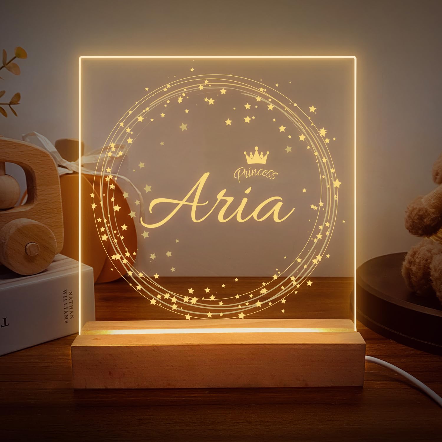 Wucidici Custom Night Light with Name for Kids Personalized Night Lamp with Stars Bedroom Light Princess for Girl Boy Birthday Gift