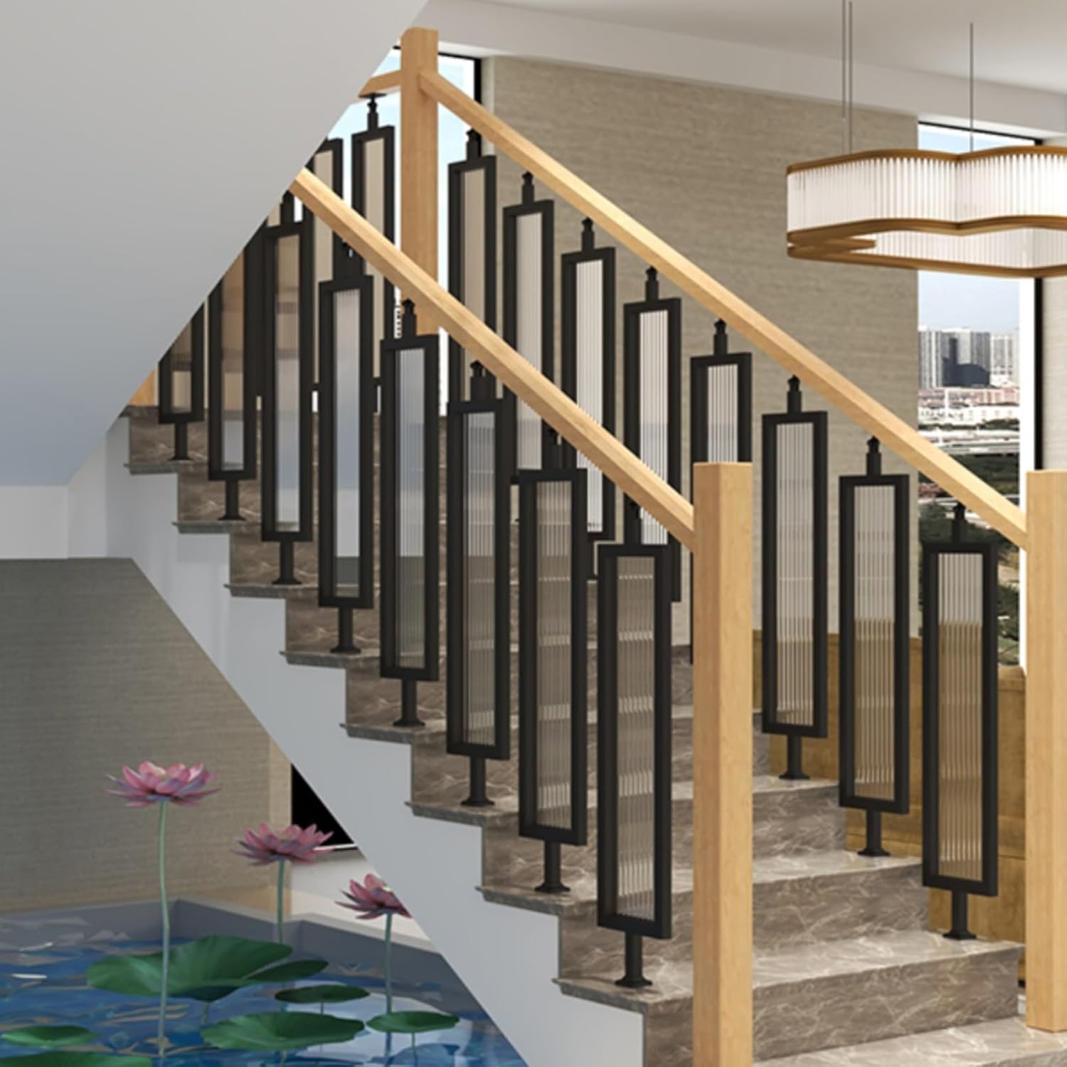 CMBSSTFC Zestaw wrzecion tralek schodowych z kutego żelaza i szkła Wytrzymała balustrada schodowa Poręcz ze śrubami Eleganckie wnętrze Balustrady schodowe Wystrój Biały cm
