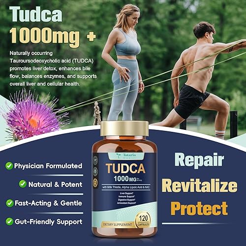 Miniatura 7 de Totaria TUDCA Suplemento de apoyo hepático de 1000 mg con cardo mariano, NAC, ALA, 80% de silimarina, sales biliares extra fuertes 15 en 1