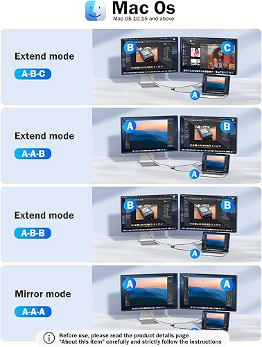 Miniatura 3 de Lemorele Adaptador USB C a HDMI dual para Mac, adaptador de pantalla triple con MST, pantalla extendida de 2 monitores para serie M, 1080P a 60Hz,