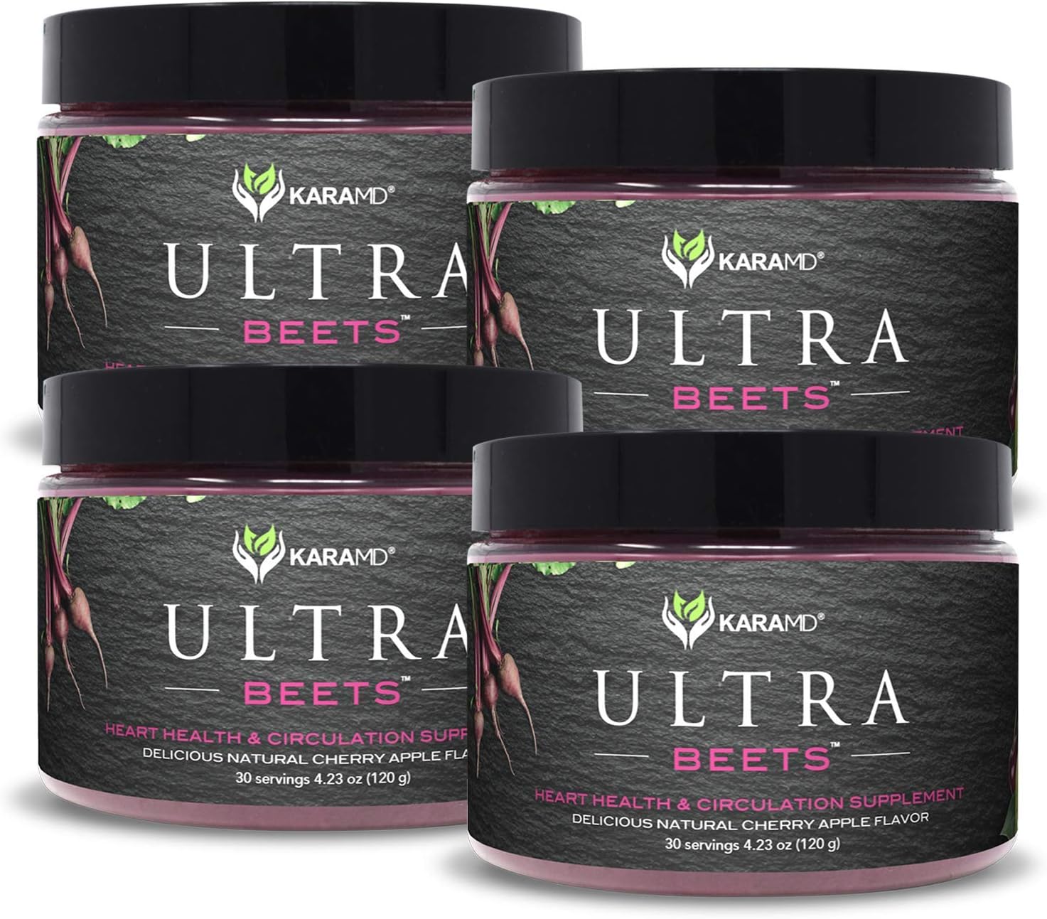 KaraMD UltraBeets - Beetroot Superfood Powder - Heart Health, Circulation & Energy Supplement - Supports Nitric Oxide Production - Cherry Apple Flavored Drink Mix - 120 Servings - 4 Pack