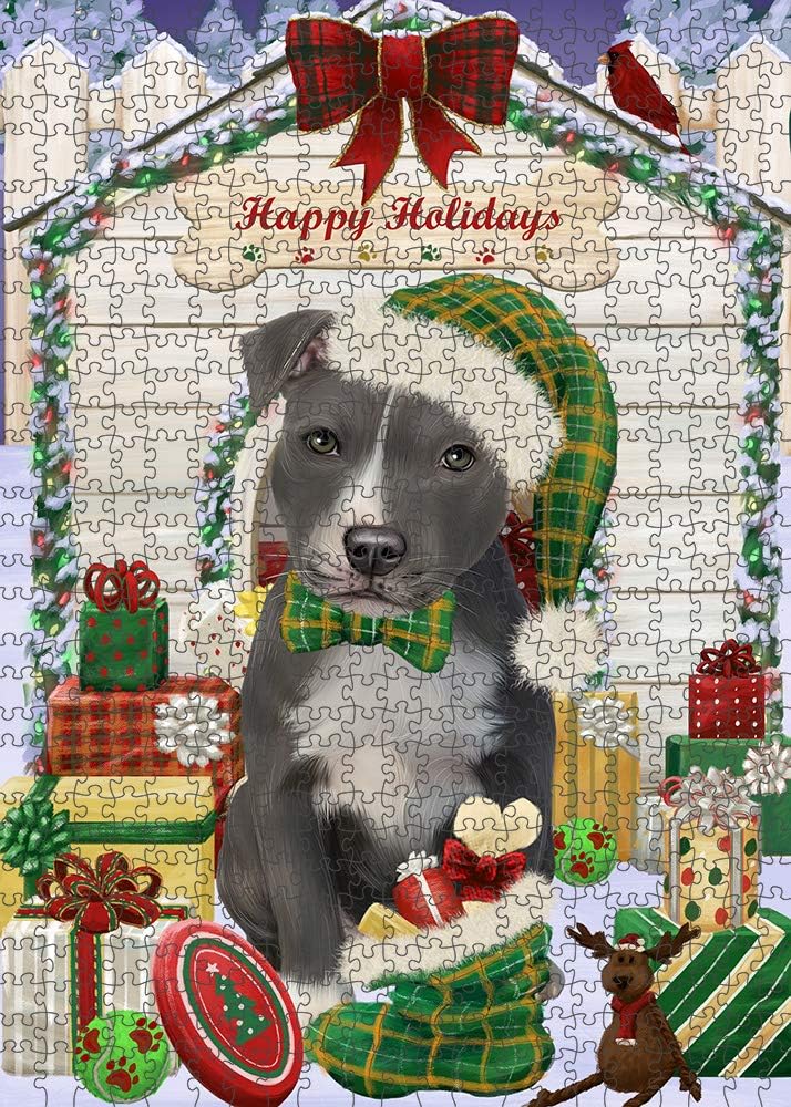 Christmas House with Presents American Staffordshire Dog Jigsaw Puzzle for Adults - Animal Printed Interlocking Puzzle Game Artwork - Gift for Dog Lover's -1000 Pcs 29.5"x19.7", PZLE52474