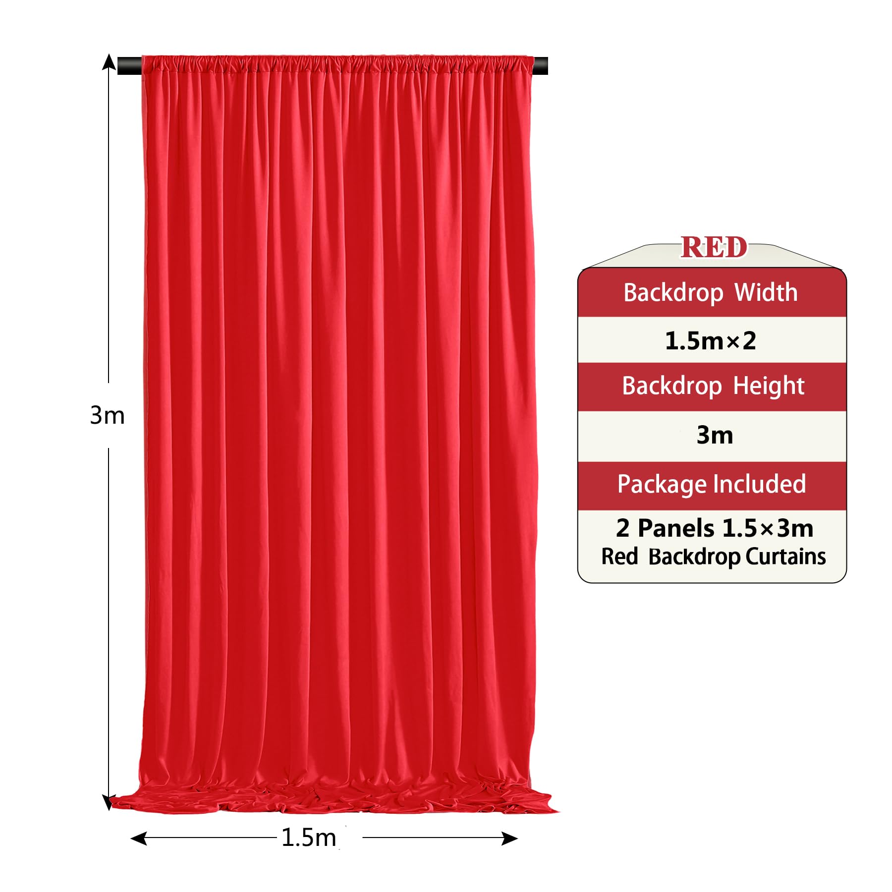 HBBMAGIC 3m x 3m Tenda di sfondo rosso per la festa di nozze, tende di sfondi per pareti fotografiche senza rughe per il battesimo di compleanno Baby Shower