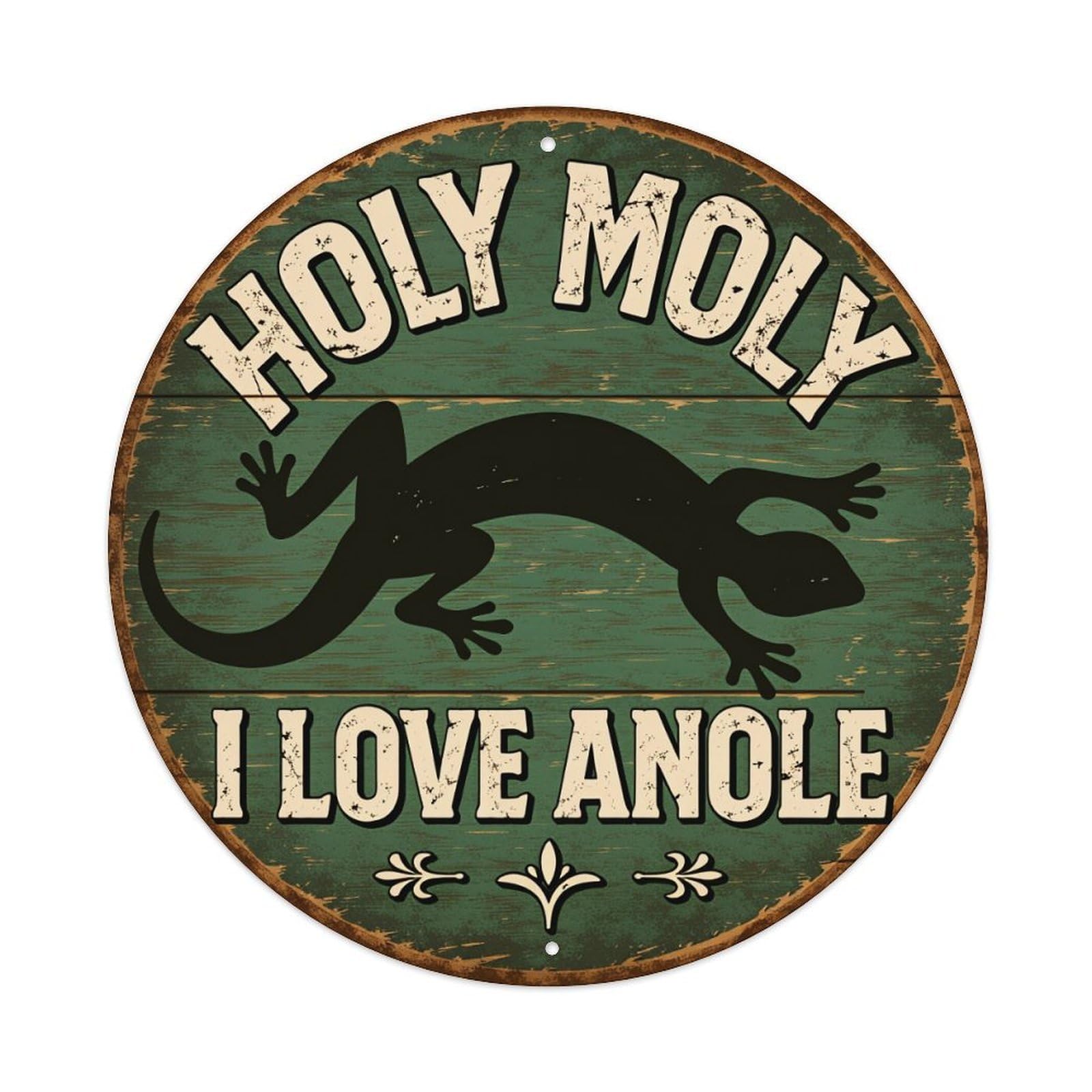 Holy Moly I Love Anole Lizard Sign Round Vintage Tin Sign,Retro Wall Art,Metal Poster for Home, Bar, Garage, Cafe, Rustic Indoor & Outdoor Decor, 8x8 Inches