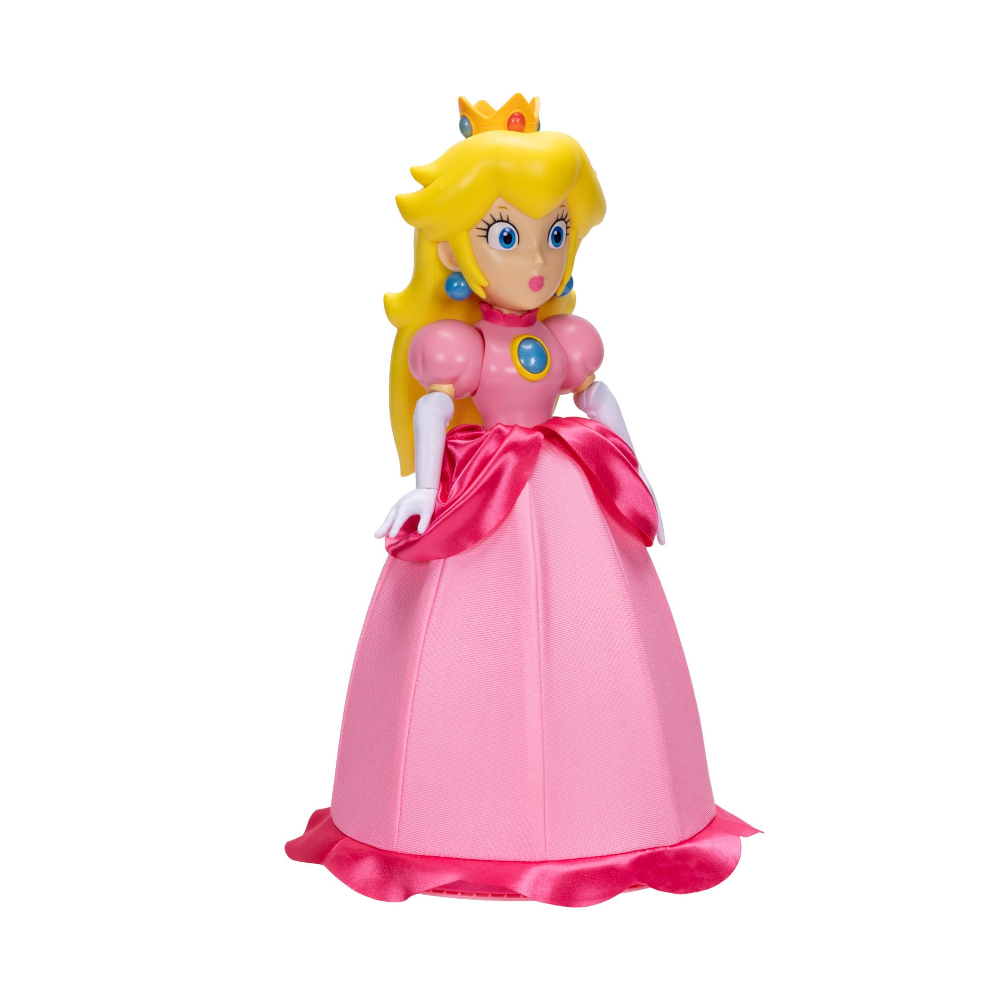Super Mario Bros Princesa Peach Articulada Muñeca de Jakks Pacific, Licenciada Oficialmente, Posable con Vestido Iconicos y Corona - Regalo Muy Detallado
