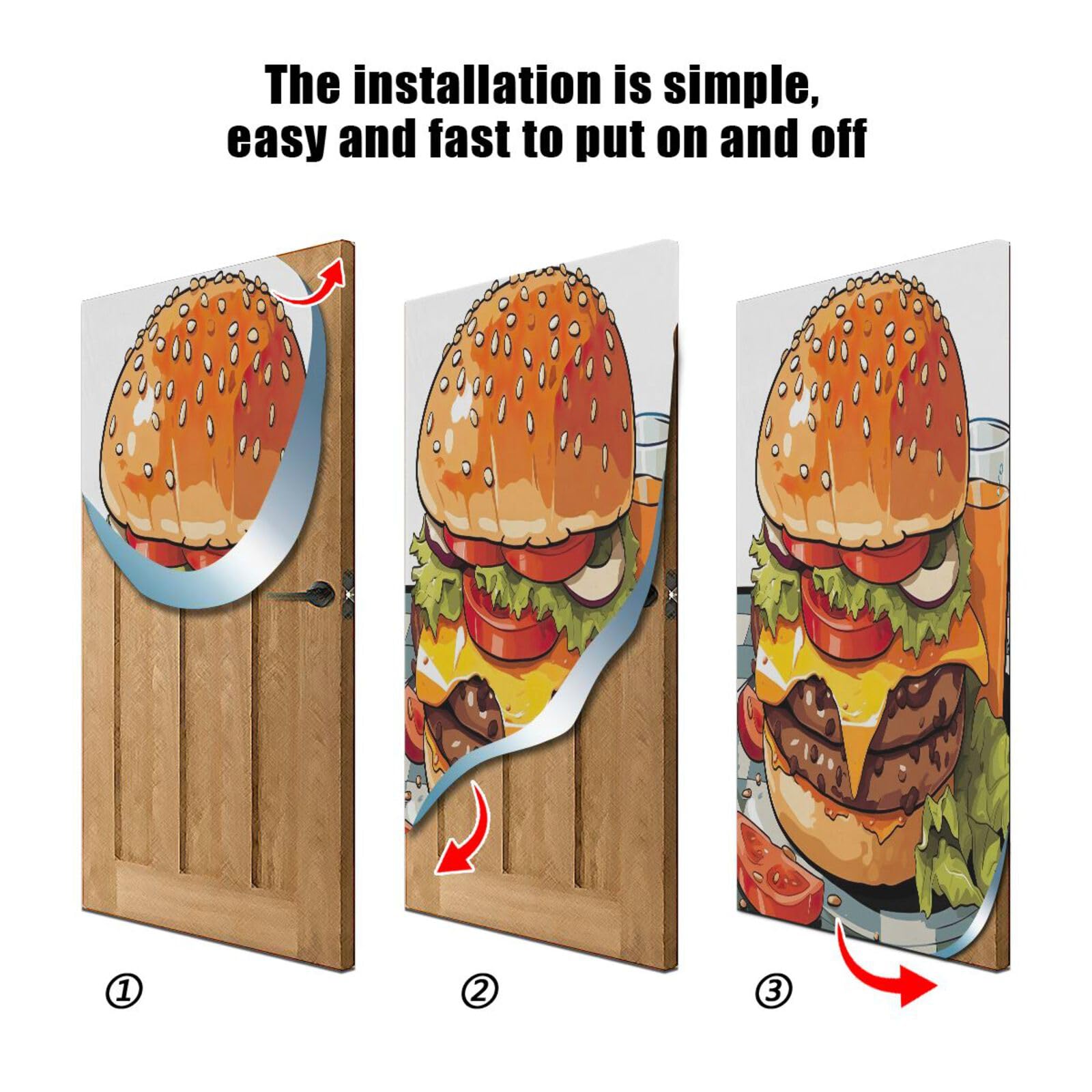 FLildon Cartoon Burger Door Cover Decoration, Party Accessory Porch Decor for Festive Ornament Room Door Covers 35 x 79 Inch