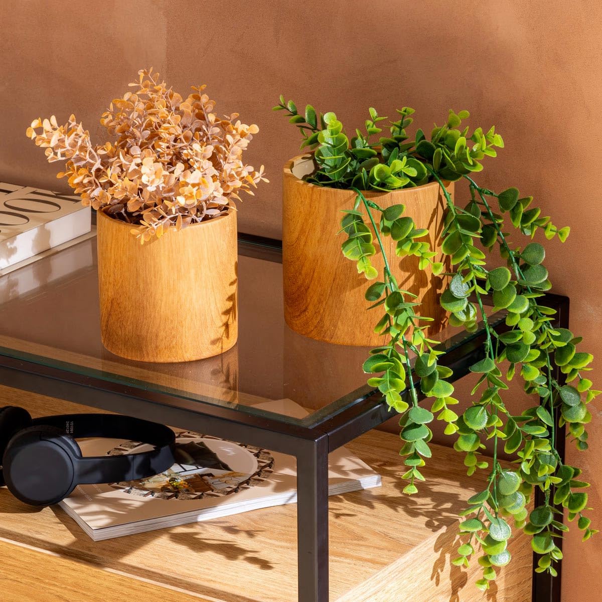 Atmosphera Créateur d'intérieur - Lot de 2 Cache-Pots Effet Bois SOA 14cm Naturel