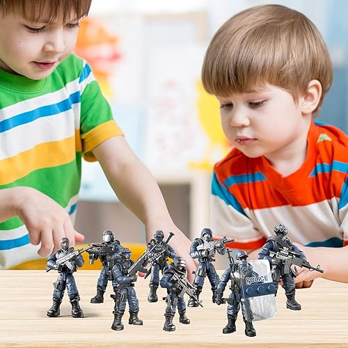 Miniatura 6 de SWAT - Juego de 8 figuras de acción de policía urbana con múltiples accesorios de armas militares, juego de recuerdos de fiesta para niños y hombres