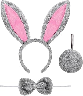 Spooktacular Creations 3 Pcs Bunny Accessories Set Including Rabbit Bunny Ears Headband, Bow Tie and Tail
