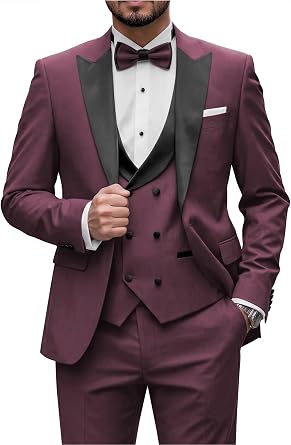 Wangyue Mens Tuxedo Suit for Men Black Double Breasted 3 Piece Slim Fit Suits for Wedding Suit Men Prom Suits Work Sets