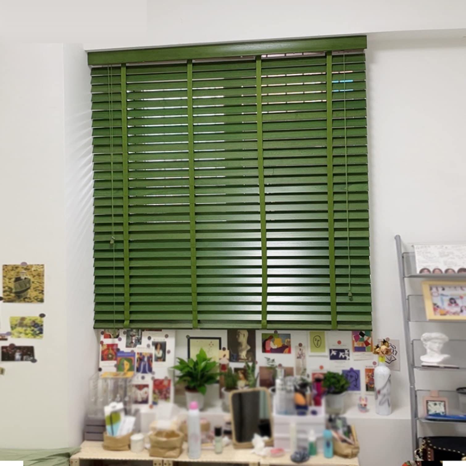 NIANXINN Holz Jalousie Büro Grüne mit Zugschnur,Echtholz Jalousie Jalousette,Lichtfilter-Rollo,Verdunkelungsrollos,Sichtschutzvorhänge, Fensterjalousie Holz Für Wohnzimmer (W90xH130cm(36x51in))
