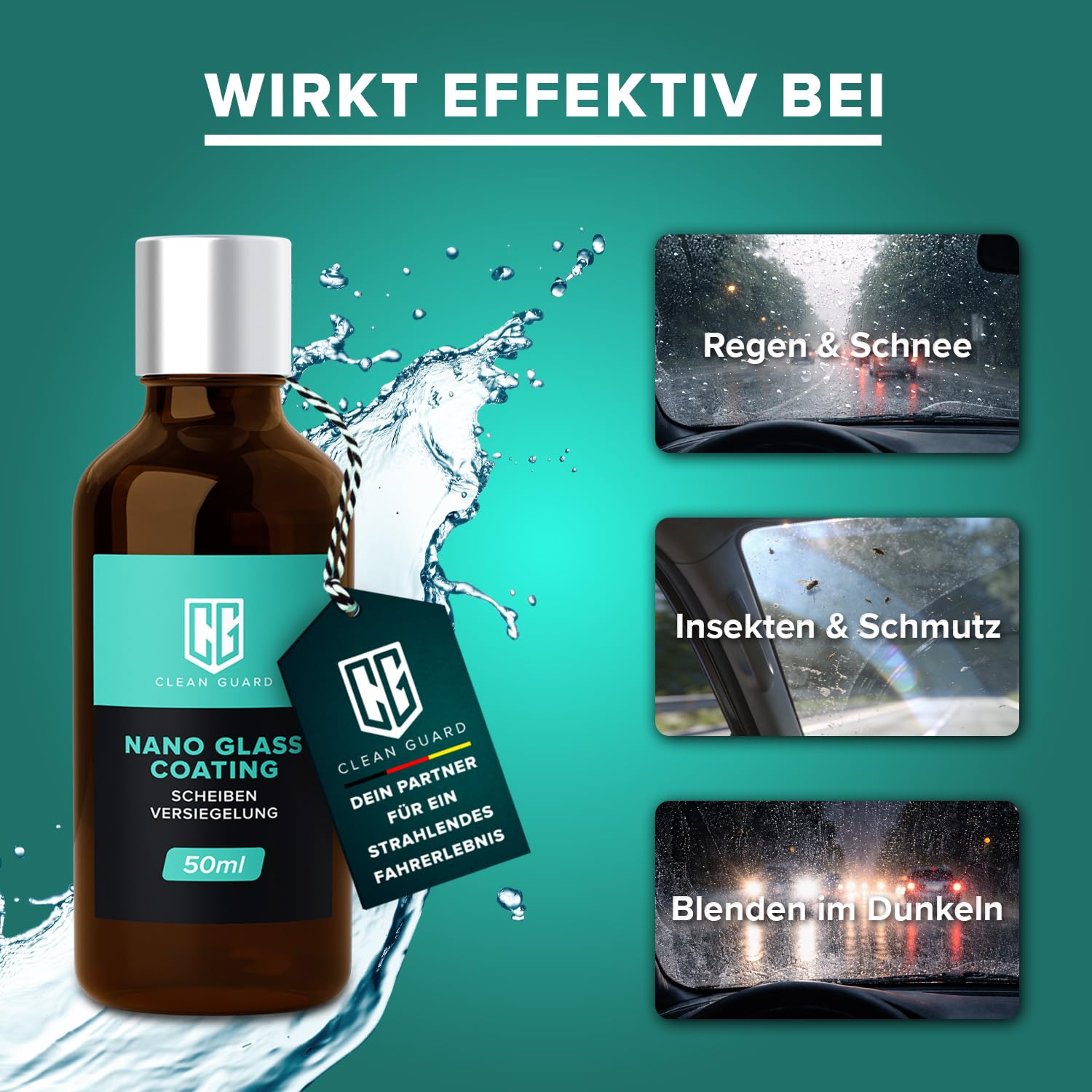Nano Glass Coating | Scheibenversiegelung Auto mit Lotuseffekt – Klare Sicht bei Regen & Schnee Nano Glasversiegelung – Regenabweiser, Schmutzabweiser mit Abperleffekt - Lotuseffekt Dusche & Fenster