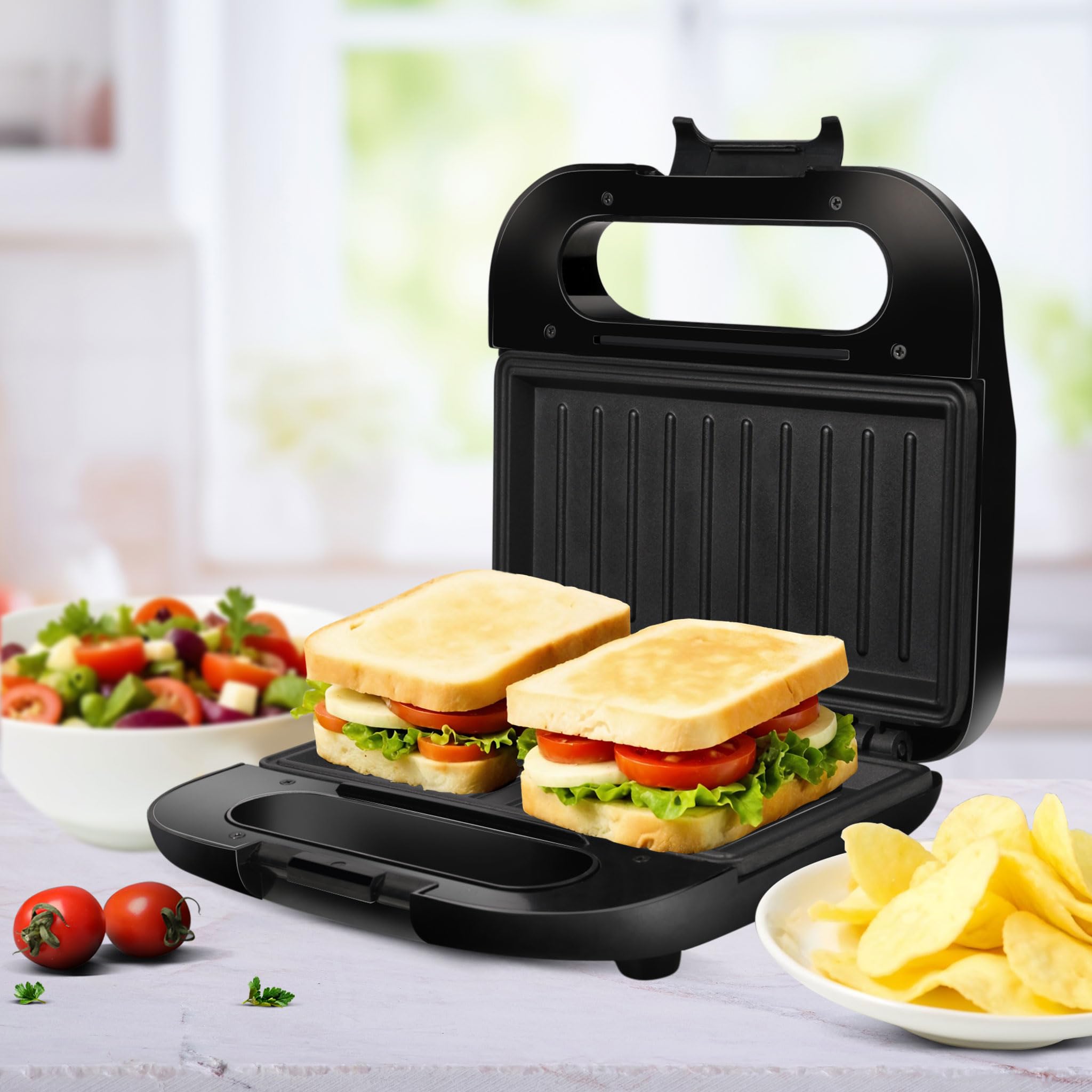 AGARO Primo Sandwich Maker, Non Stick Coated Grill Plates, 750W, 90 Degrees Openable Plate, Automatic Cut Off, LED Display, Black-image-38
