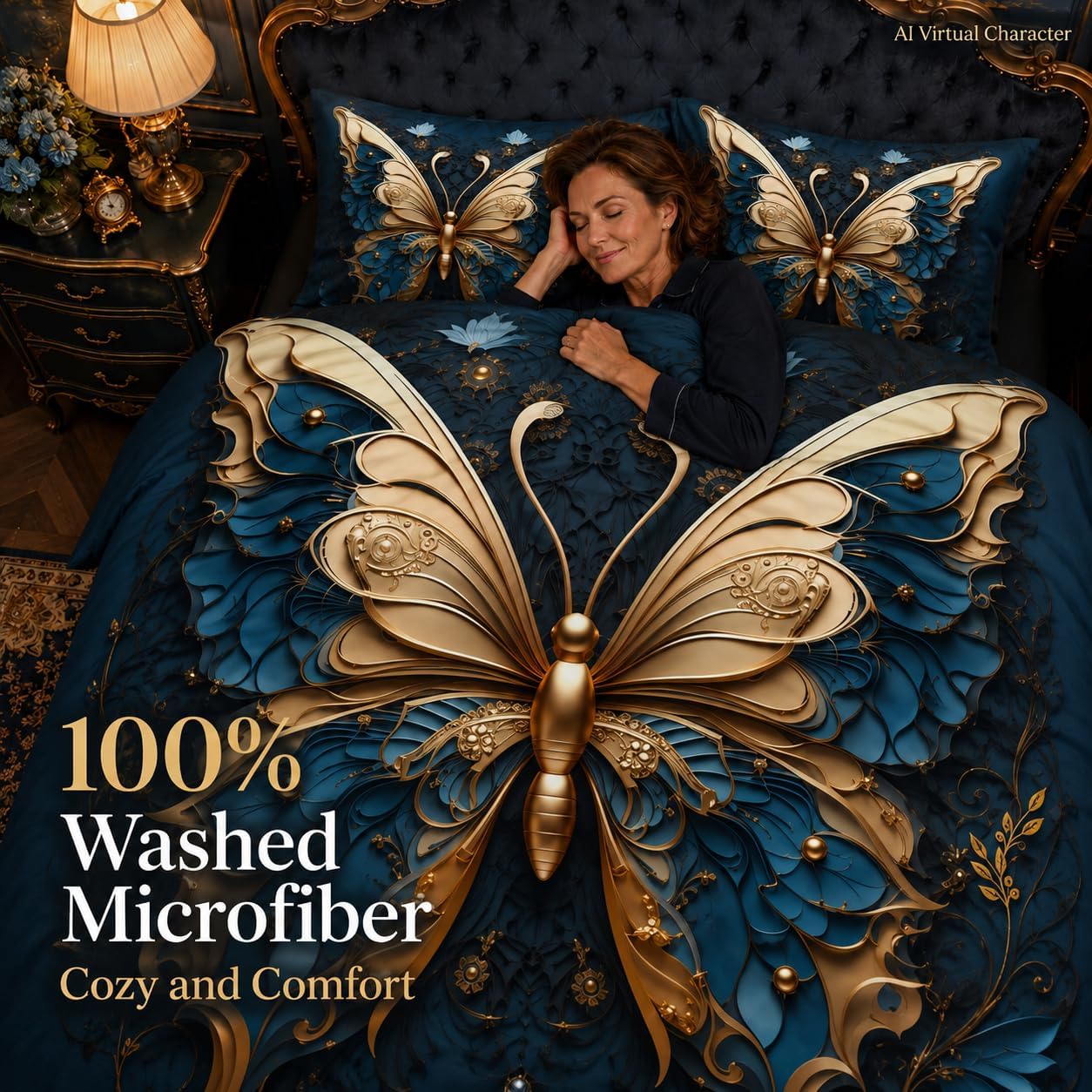 CCoutueChen Navy Blue Comforter Queen - Vintage Butterfly Bedding Set image 5