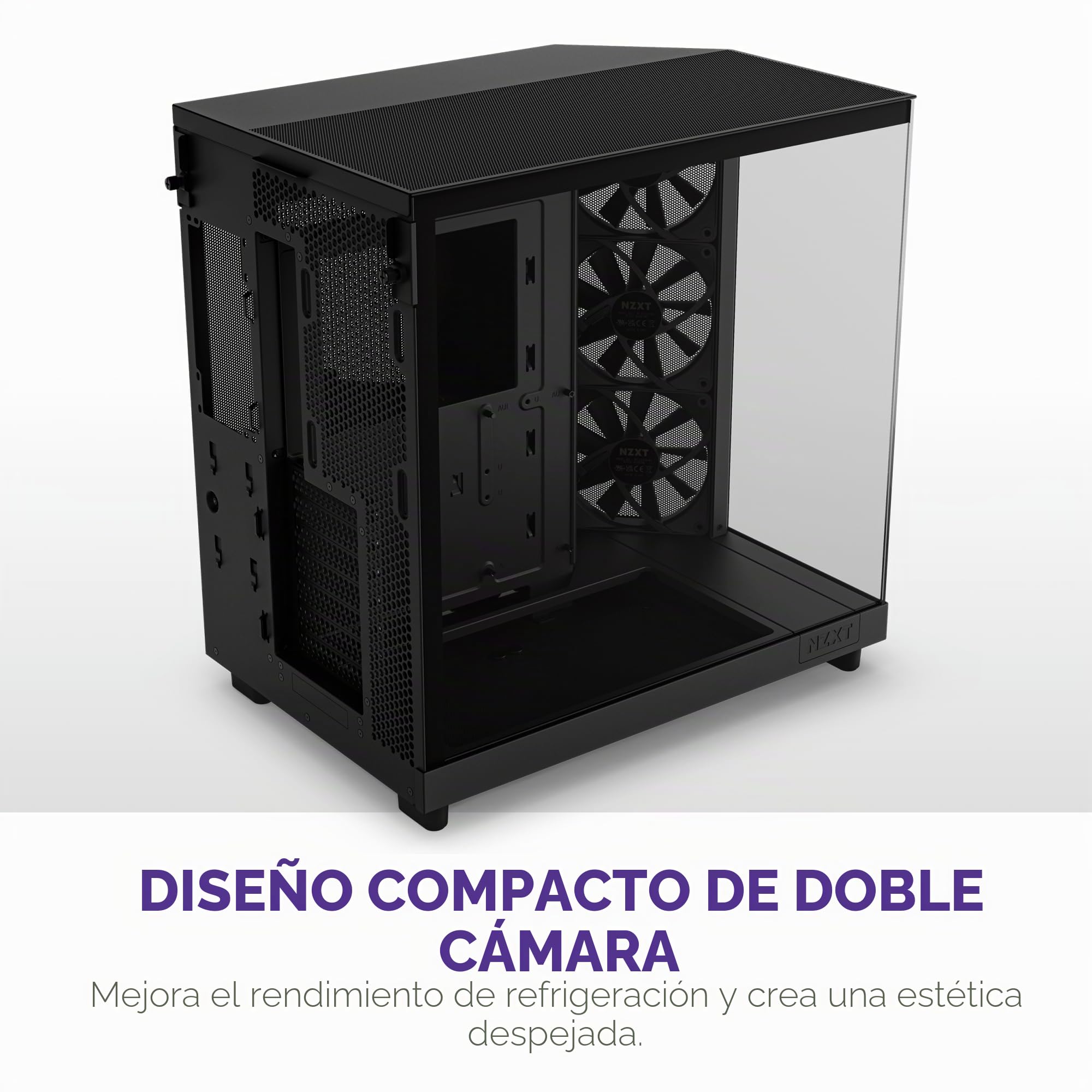 NZXT H6 Flow Caja PC Gaming ATX | Mid-Tower de Cámara Dual Compacta | Paneles de ventilación de Alto Rendimiento | Incluye 3 Ventiladores de 120 mm | Color Negro | CC-H61FB-01