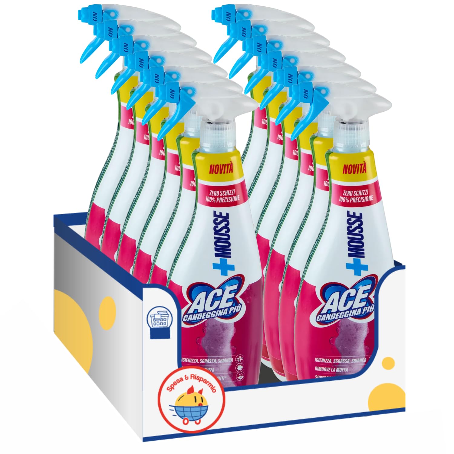 Candeggina Spray Igienizzante – 690 ml – Pulizia Profonda e Disinfezione kit con Spugna Brandizzata SPESA & RISPARMIO Inclusa – Variazioni 4/8/12 Pezzi (12)