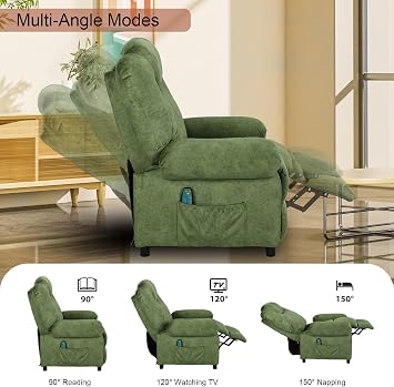 PushBack Massage Recliner Chair with Heat Small Reclining Single Sofa Green