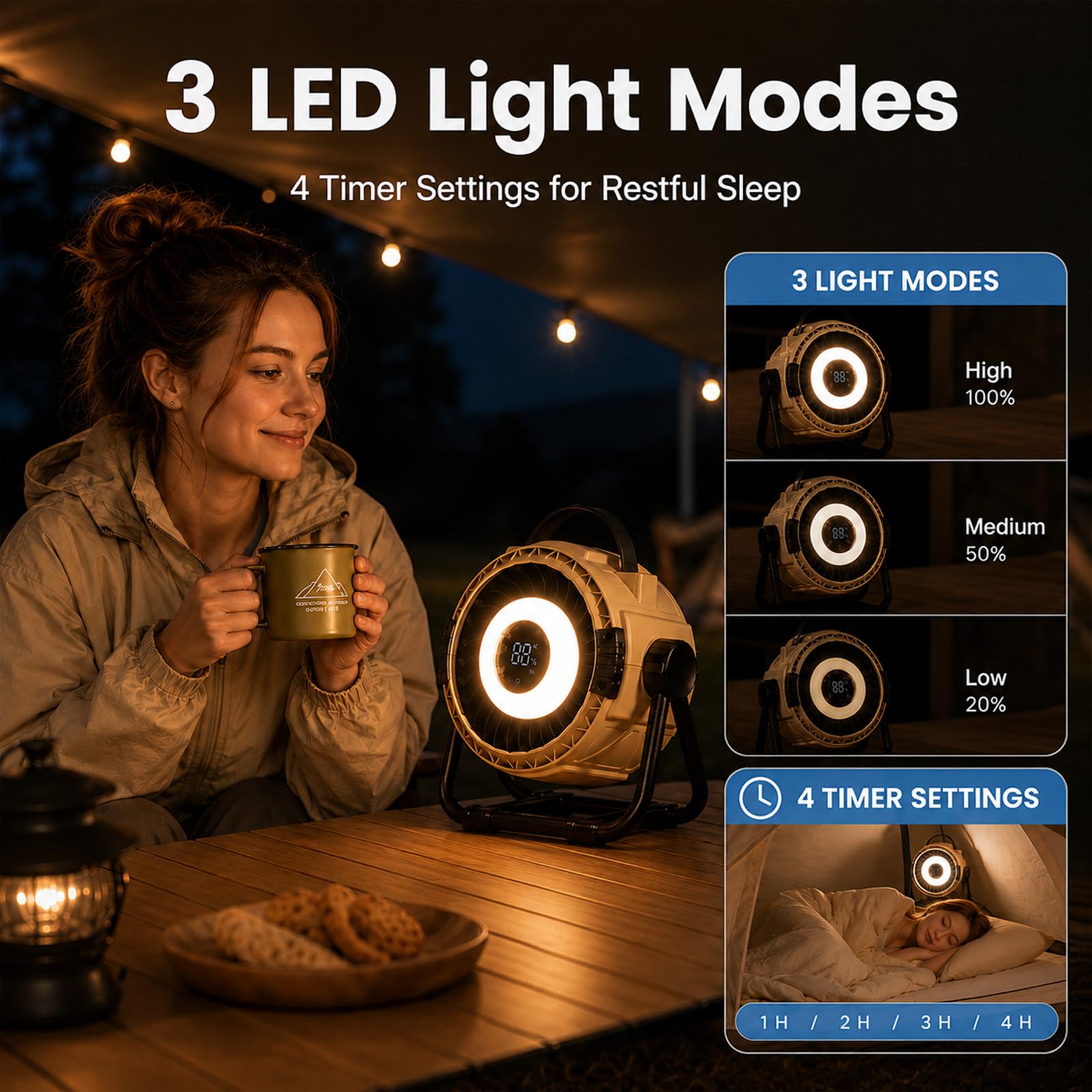 WHATOOK Camping Desk Fan: 20000mAh Rechargeable Long-Lasting with Remote, Desert Tan, 24 x 13 x 24 cm - Image 8