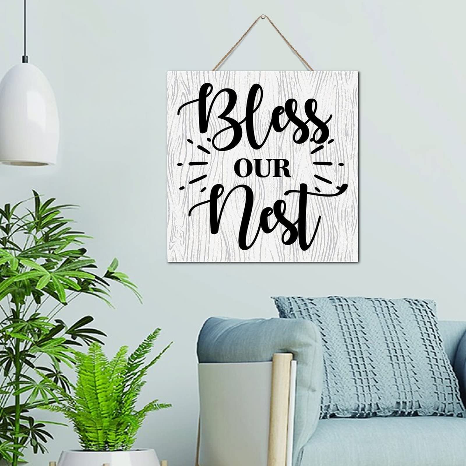 Plaque en bois Bless Our Nest décorative primitive pour mur de bureau et cuisine