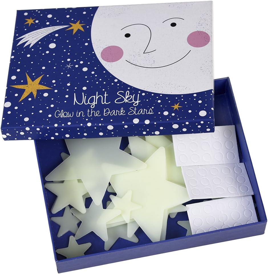 Rex London 30 Glow In The Dark Stars, Ideal For Wall, Plastic, Stars, Glitter, Star, Reusable, White, Black