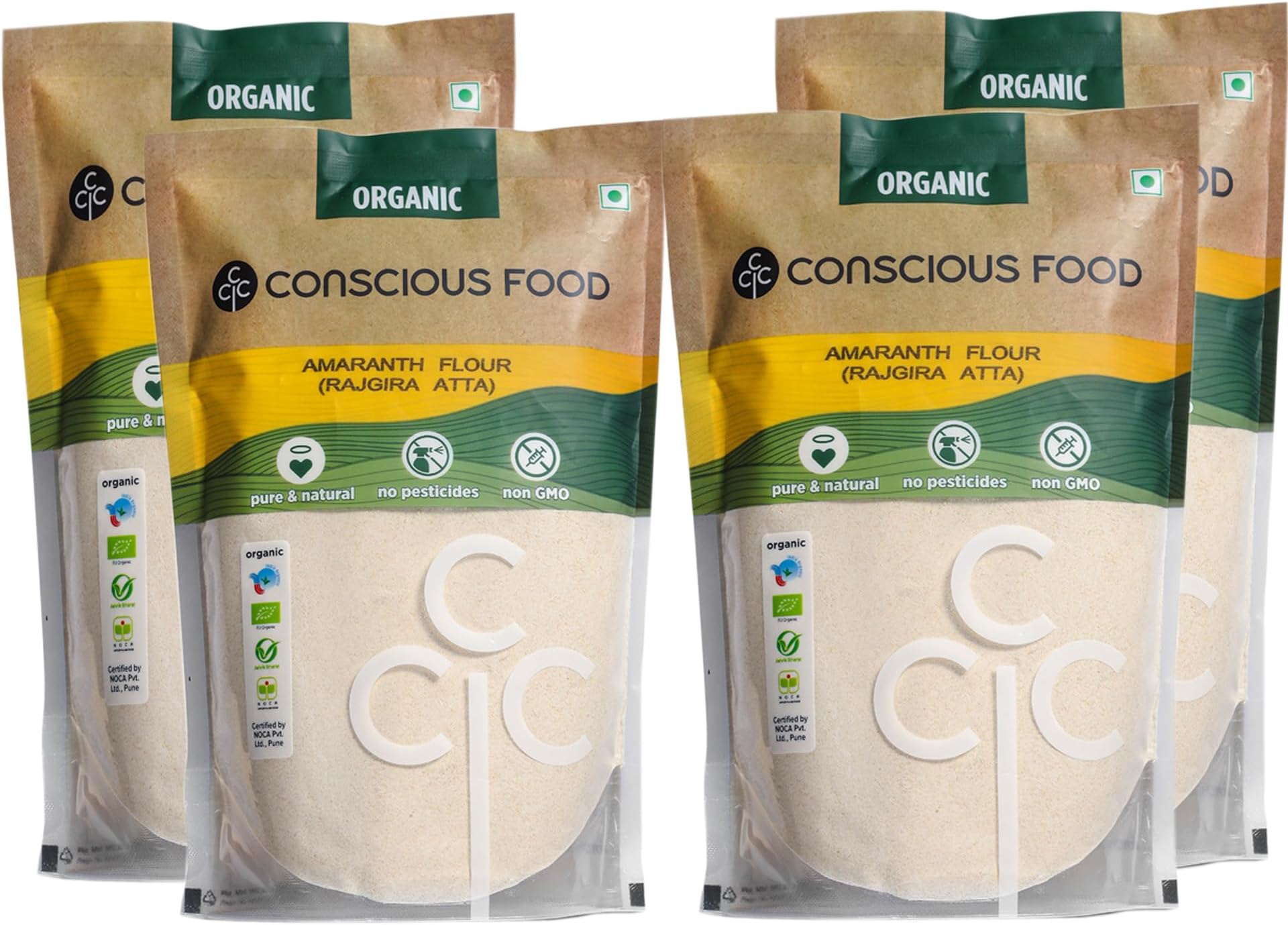Conscious Food Organic Amaranth Flour | Naturally Gluten Free & Rich in Vitamin B | Value Pack | Rajgira Atta - 2kg, Pack of 4 (500g x 4)