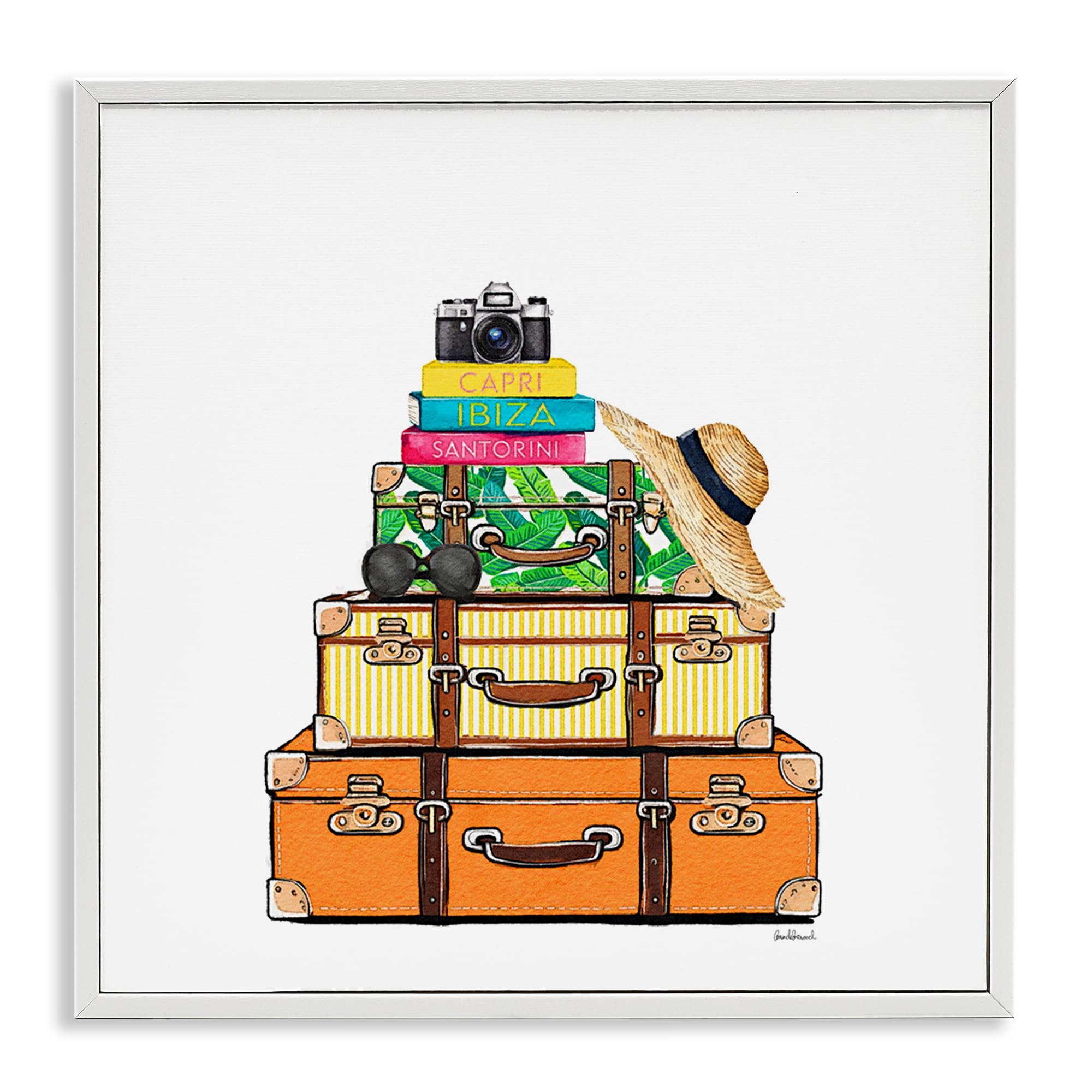 Stupell Industries Coastal White (Textured) 'Travel Suitcases & Camera'| Framed Giclee Art
