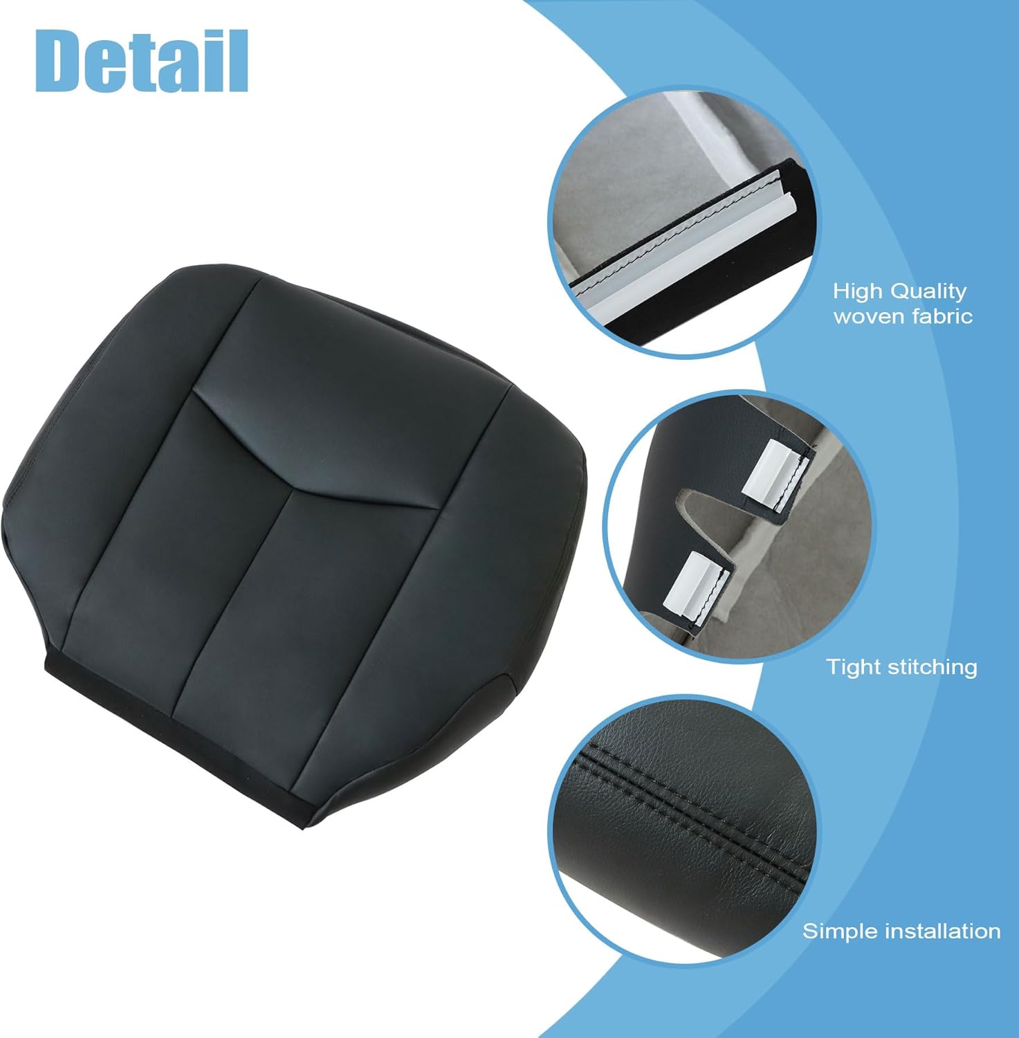 Driver Side Bottom Leather Replacement Seat Cover Compatible with Chevy Silverado GMC Sierra 2003 2004 2005 2006