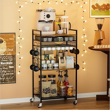Homsorout Coffee Bar Station with Storage Drawer - 5 Tier Coffee Table Countertop Organizer for K Cups, Tea Bags, Sugar Storage and Kitchen Cabinets Brown