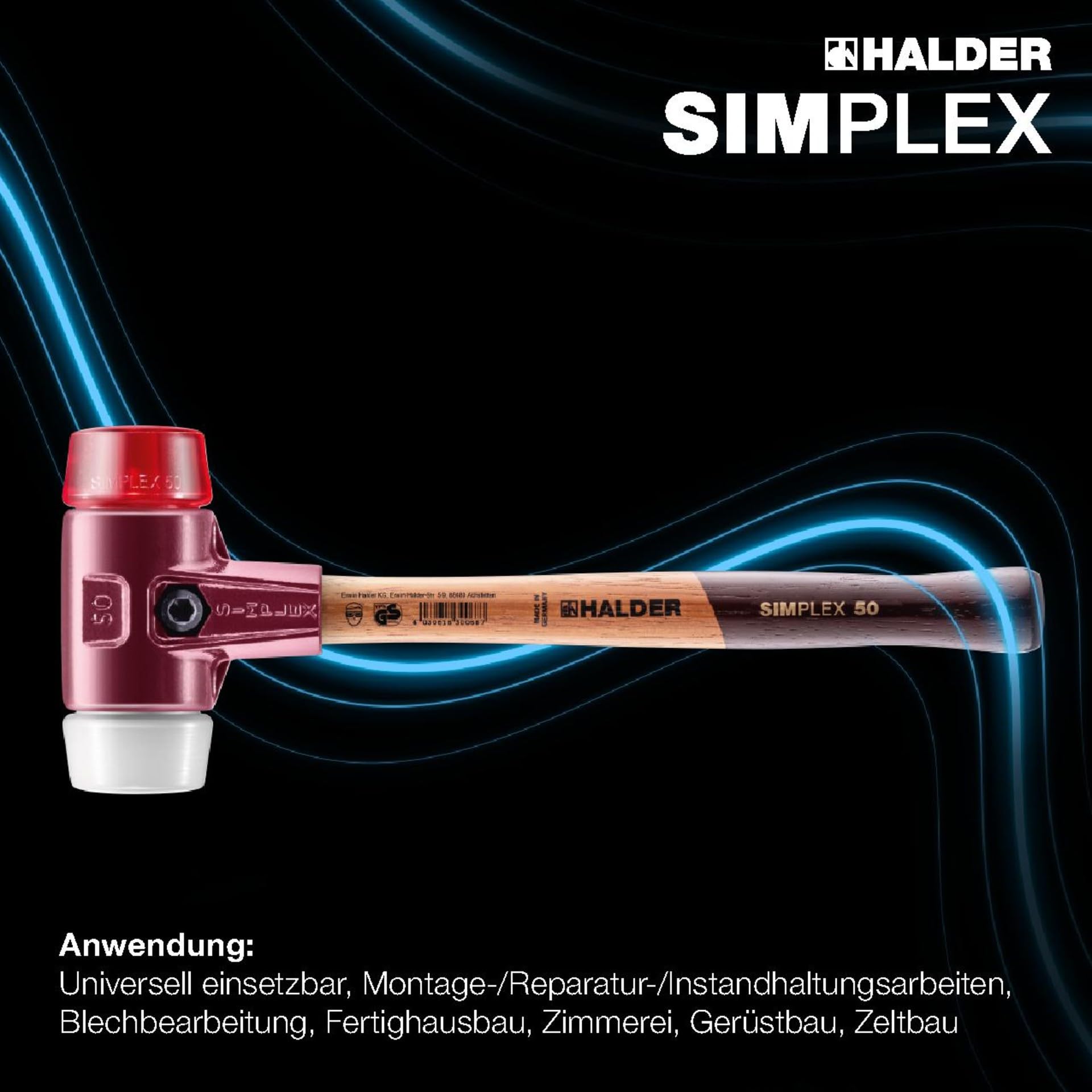 SIMPLEX-Schonhammer, Plastik/Superplastik; mit Tempergussgehäuse und hochwertigem Holzstiel | D=50 mm | 3067.050