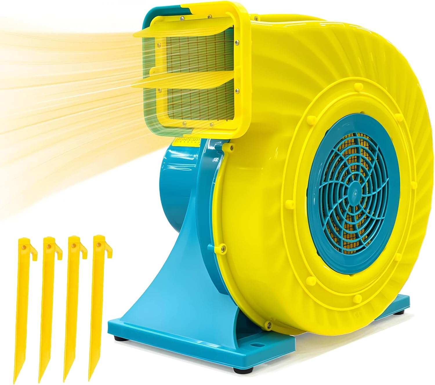 Bounce House Blower High Power Inflatable Air Blower – Large PVC Bounce Castles Water Slide & Event Inflatables IPX4 Waterproof, 110-120V with 6 Stakes-1HP 750W