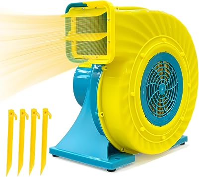 Bounce House Blower High Power Inflatable Air Blower Large PVC Bounce Castles Water Slide & Event Inflatables IPX4 Waterproof, 110-120V with 6 Stakes-1.5HP 1100W