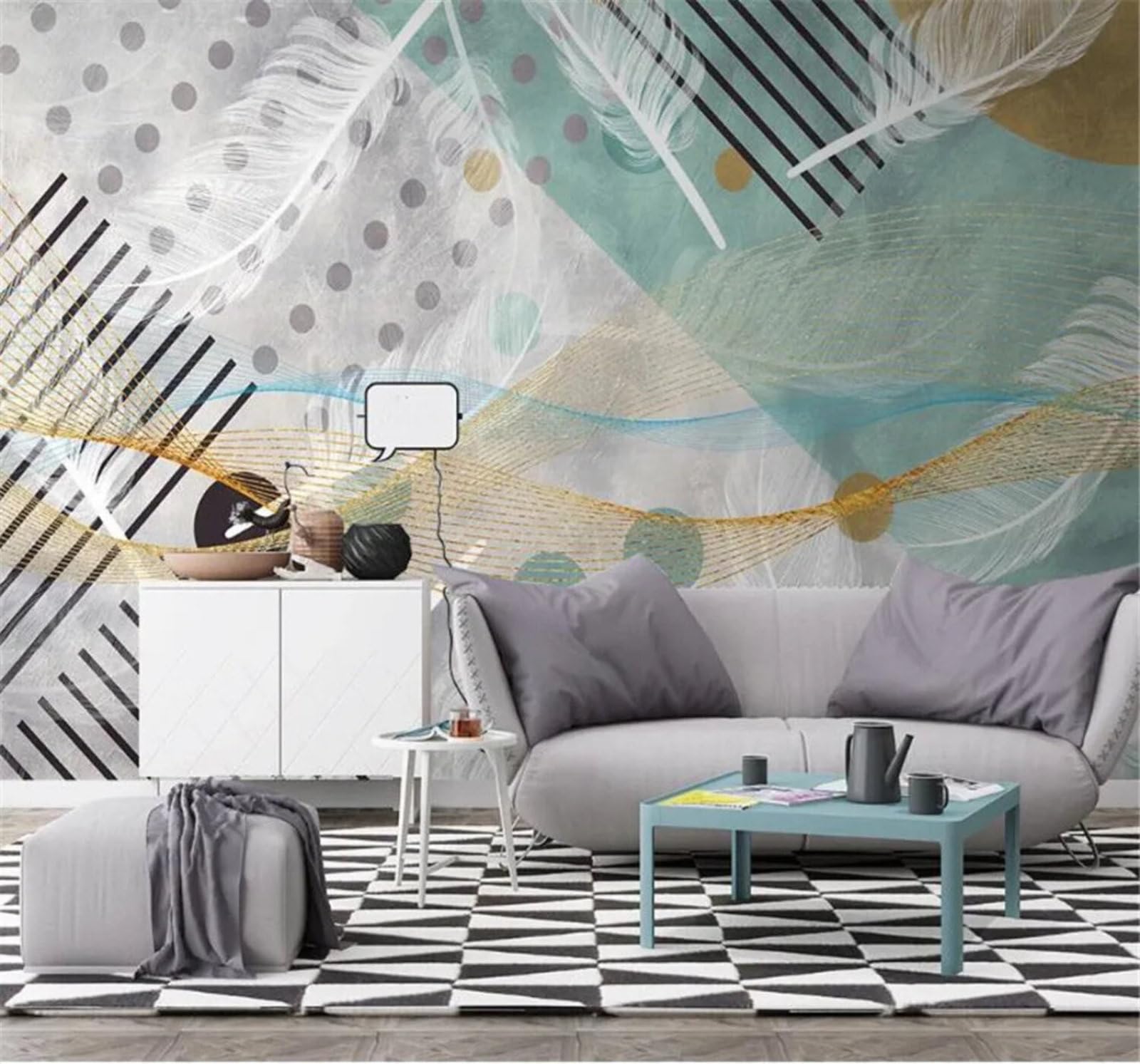 Tzxztt Minimalist Fresh Abstract Geometric Feathers Modern 3D Wallpaper Premium Textured Silk Neutral Tones Material Ideal for Living Room Bedroom-200cm×140cm