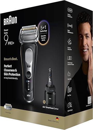 Miniatura 10 de Braun Afeitadora eléctrica Series 9 PRO+, Pro SensoAdapt, centro de cuidado inteligente 6 en 1, maquinilla de afeitar húmeda y seca, 9660CCPS, color