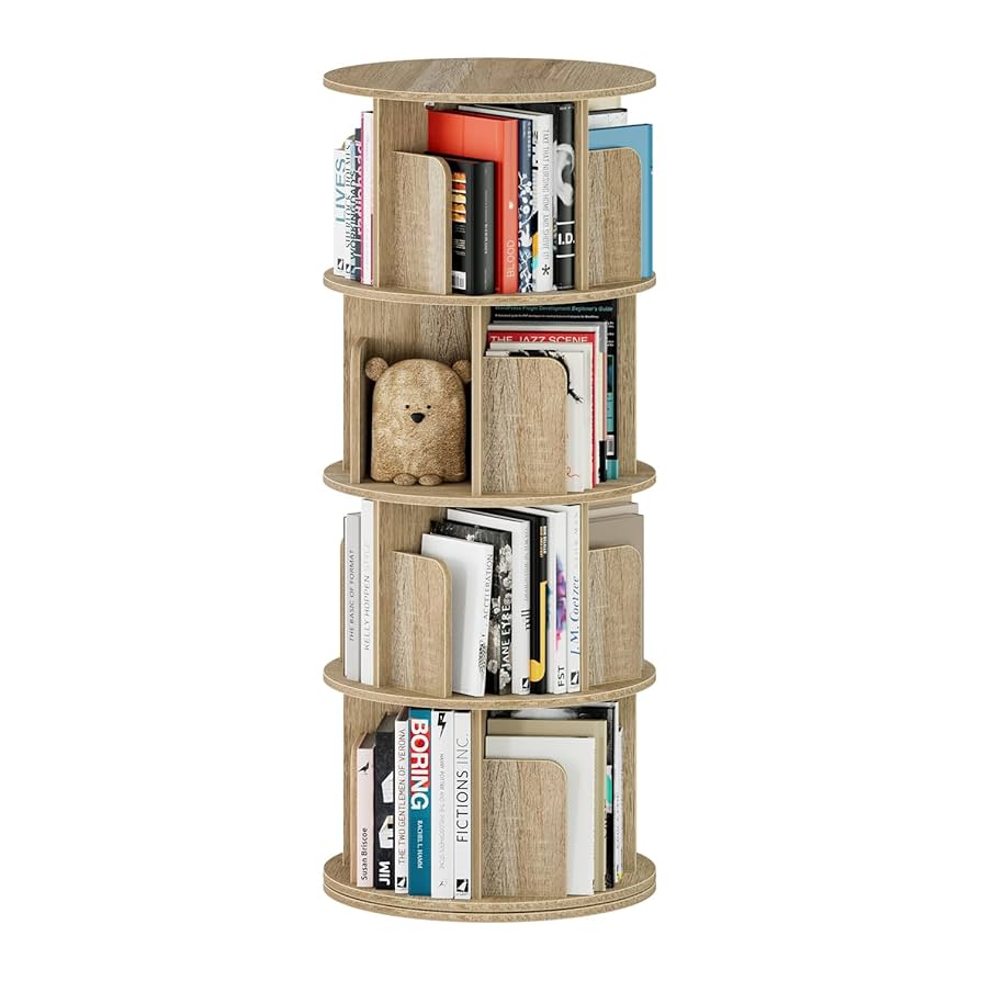木目調 4段 本棚 回転式本棚 大容量 直径46CM A4 紙が入る高さ 絵本 Amazon｜APPOLYN本棚 回転式本棚 4段 直径40CM*高さ128CM A4紙