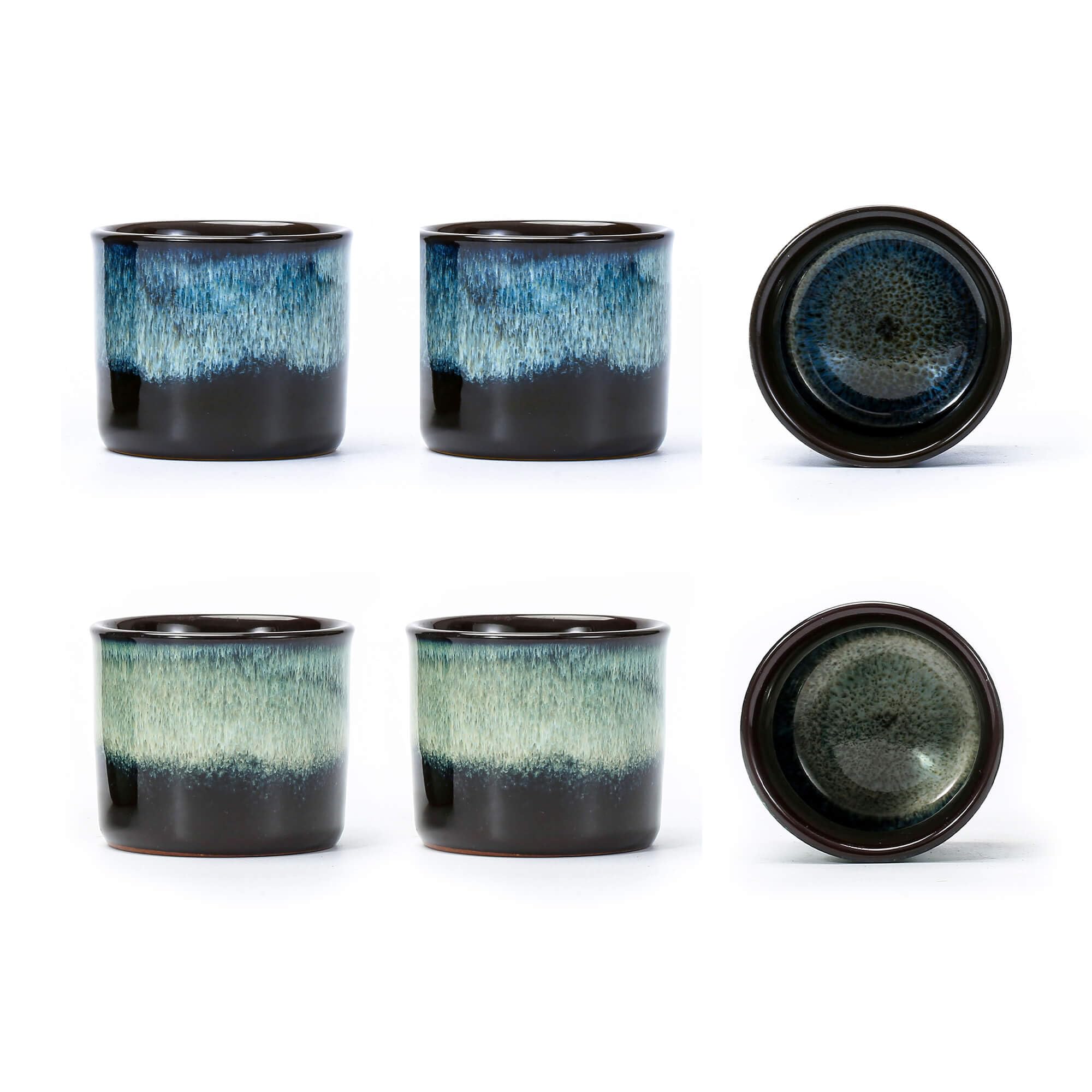 Japanese Tea Cups Set of 6, Ceramic Teacups, 2.5Oz Ceramic Handleless Cup Set, Demitasse Cups 2.5 Ounces Expresso Cups Coffee Mugs (mixed interior&amp;exterior)