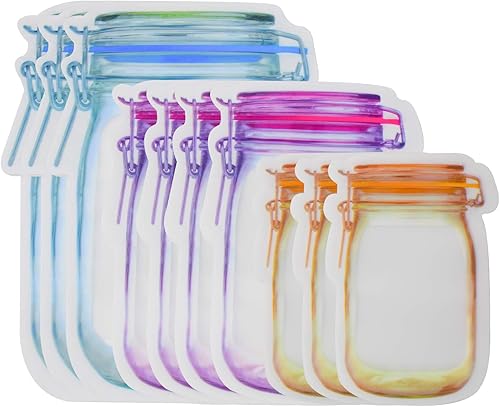 10 bolsas con cremallera para tarros de masón, bolsas reutilizables herméticas para almacenamiento de alimentos, material seguro para alimentos de