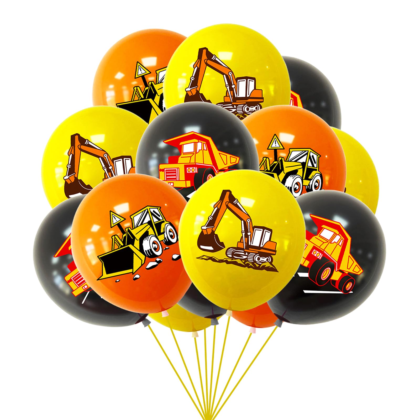 Bolosa Construction Balloons Digger Balloons, 15 Pcs Construction Birthday Balloon, 12In Latex Balloons with Bulldozer, Excavator & Dump Truck Prints, for Kids Construction Birthday Party Decorations