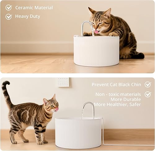 Miniatura 3 de Fuente de agua de cerámica para gatos, fuente para mascotas de 2.2L74 onzas, unidades mejoradas, fuente de agua automática de cerámica 2.0 para
