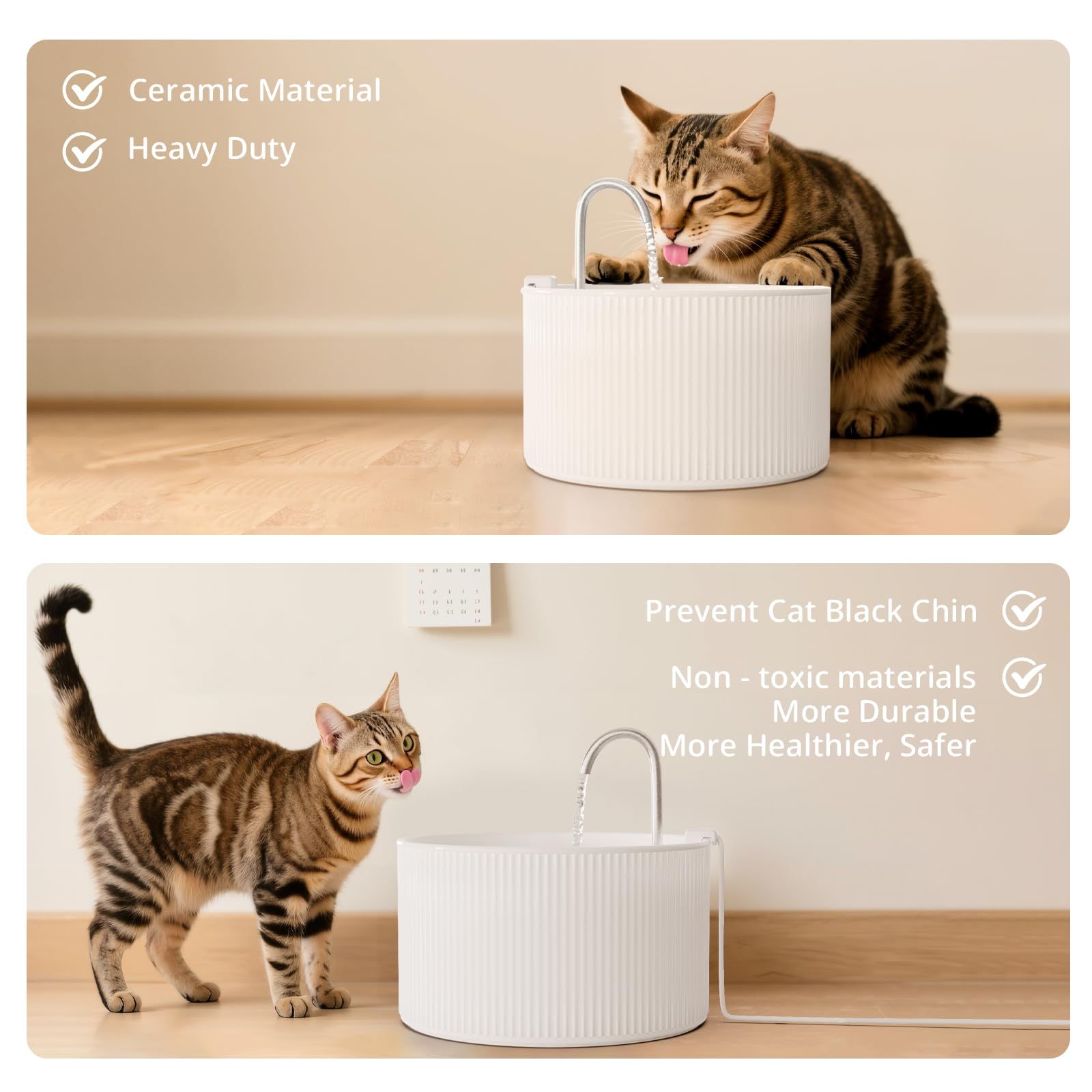 Fuente de agua de cerámica para gatos, fuente de agua automática de cerámica para gatos y perros, para interiores con bomba ultrasilenciosa, filtro y esponja de repuesto (blanco)