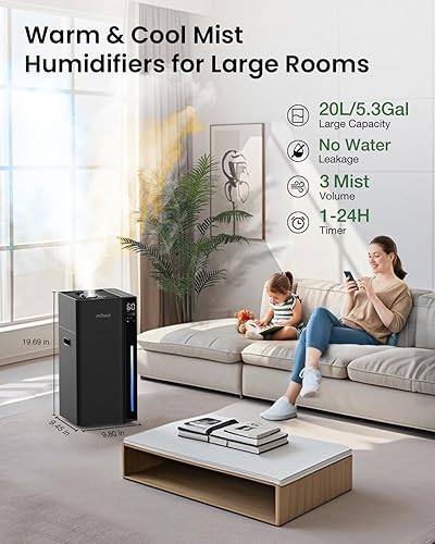 Miniatura 2 de Mifasol Humidificador para habitación grande, 5.3 galones20 L, humidificadores de niebla cálida y fría para el hogar, 1500 pies cuadrados,