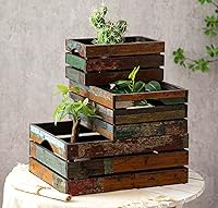 TIMRIS Rustic Distressed Wood Nesting Crates Set of 3 - Farmhouse Reclaimed Wooden Storage Boxes for Display & Organization (Random Colors)