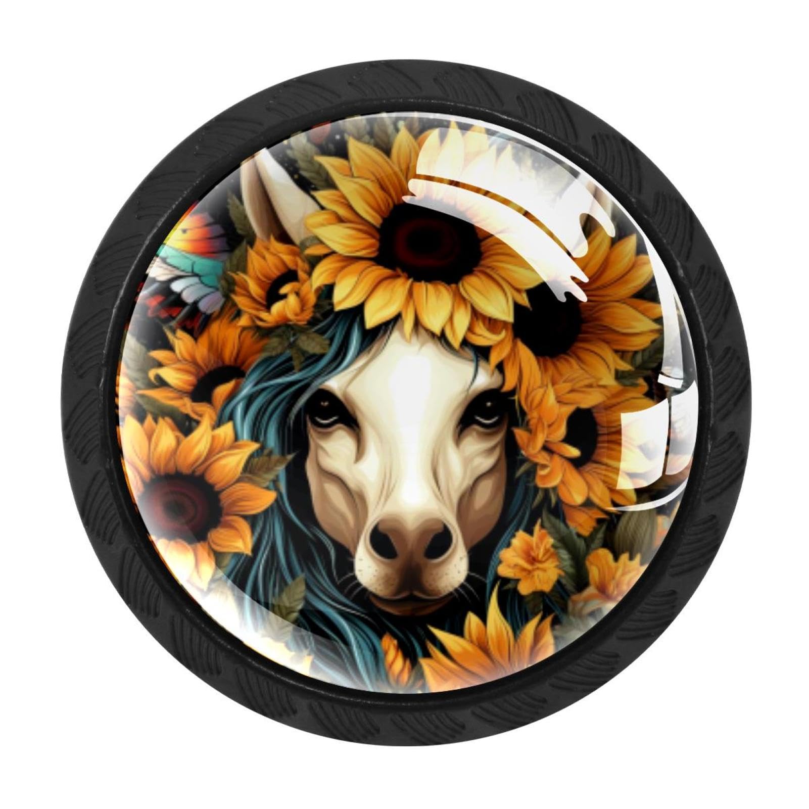 CHENZZZZ 4 Pieces Kitchen Cabinet Drawer Dresser Door Knobs Pulls Handles, Unicorn Skull Sunflower
