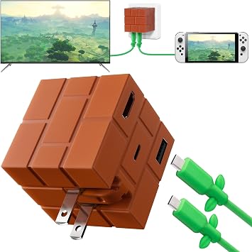 Switch Portable Dock Adapter for Nintendo Switch1/OLED/Steam Deck, 60W GaN Cubedock TV Docking Station for Travel, PD Fast Charging Hub Dock with Type C Cable/USB 3.0/4K@120Hz HDMI 2.1 Port - Brick