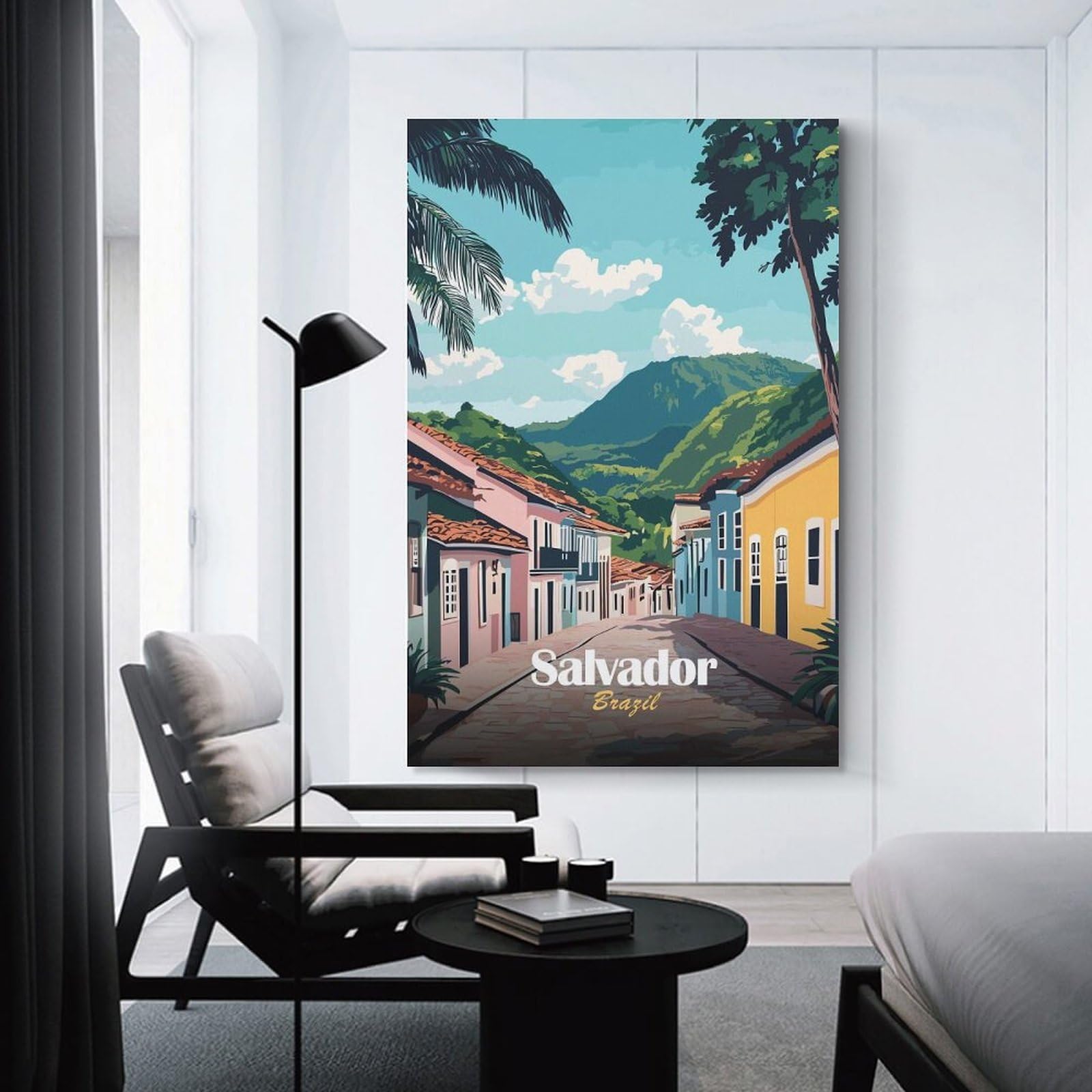 Junmoney Salvador, Brazil Street Scene Canvas Wall Decor 24x36inch(60x90cm), for Calm Bedrooms, Home Corners Or Flats, An Easy Wall Refresh for Bedrooms