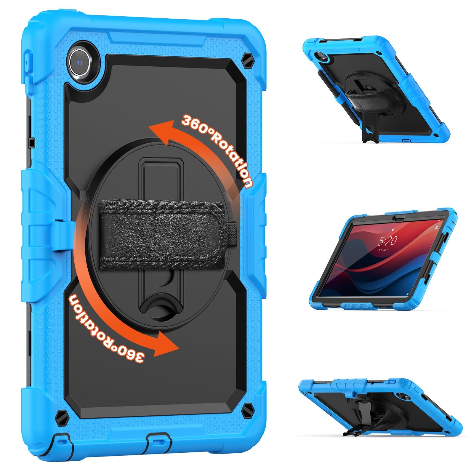 Custodia protettiva per tablet PC compatibile con Lenovo Tab M11 TB330FU/TB331FC Custodia con pellicola protettiva, custodia robusta antiurto girevole a 360°, cinghia da polso / supporto compatibile