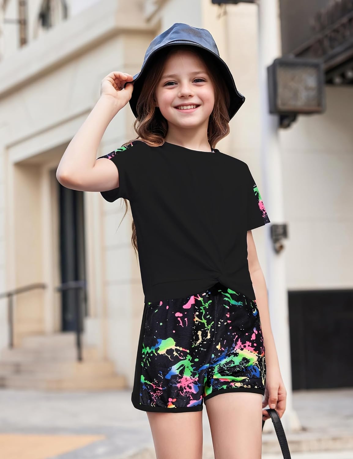 Girls Clothes Twist Front T-Shirt Shorts Sets with Pockets Summer Clothes for Teen Girls Size 6-14 Years