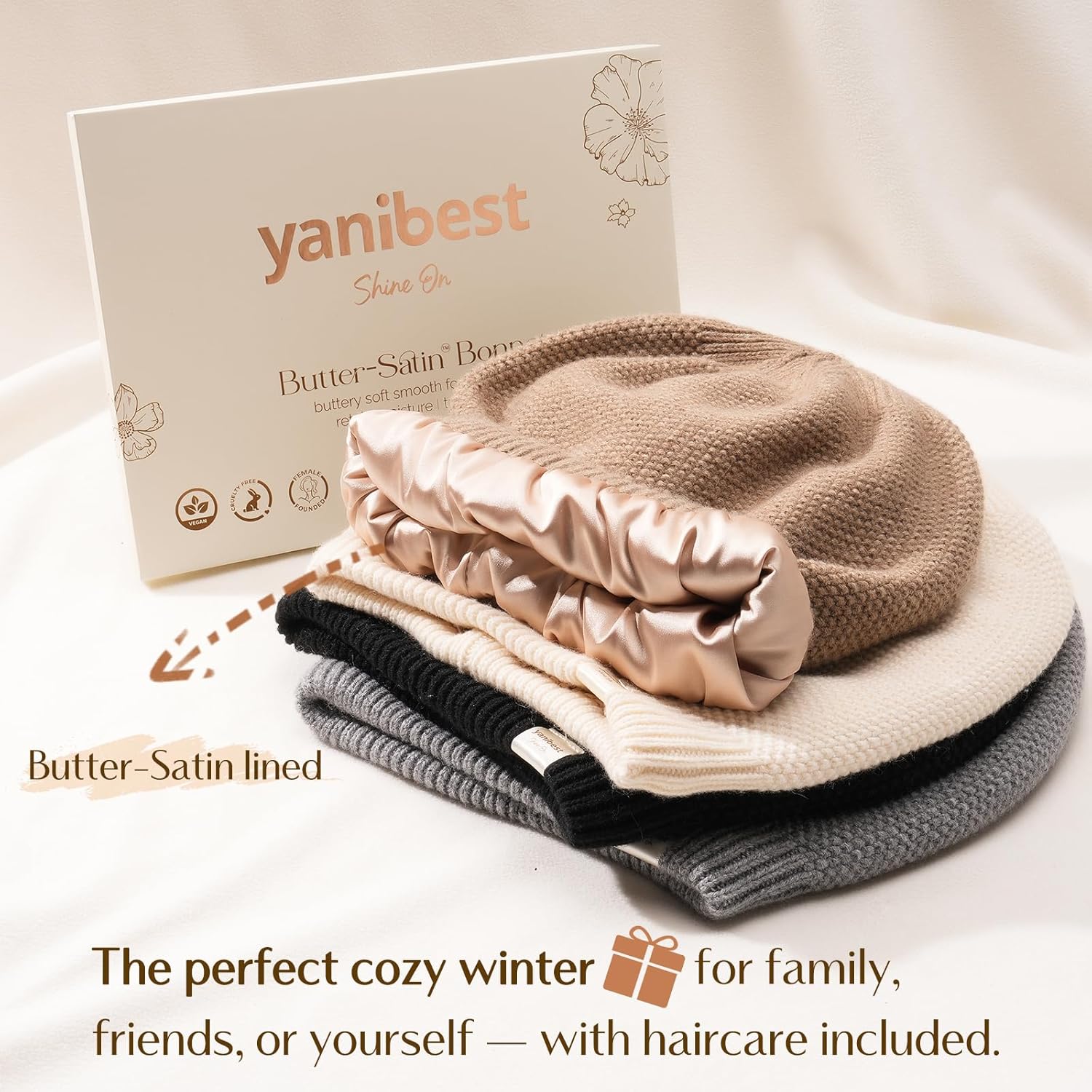 YANIBEST Satin Lined Beanie, Warm Winter Hats for Women, Classic Slouchy Beanie Knit Hat - Image 5