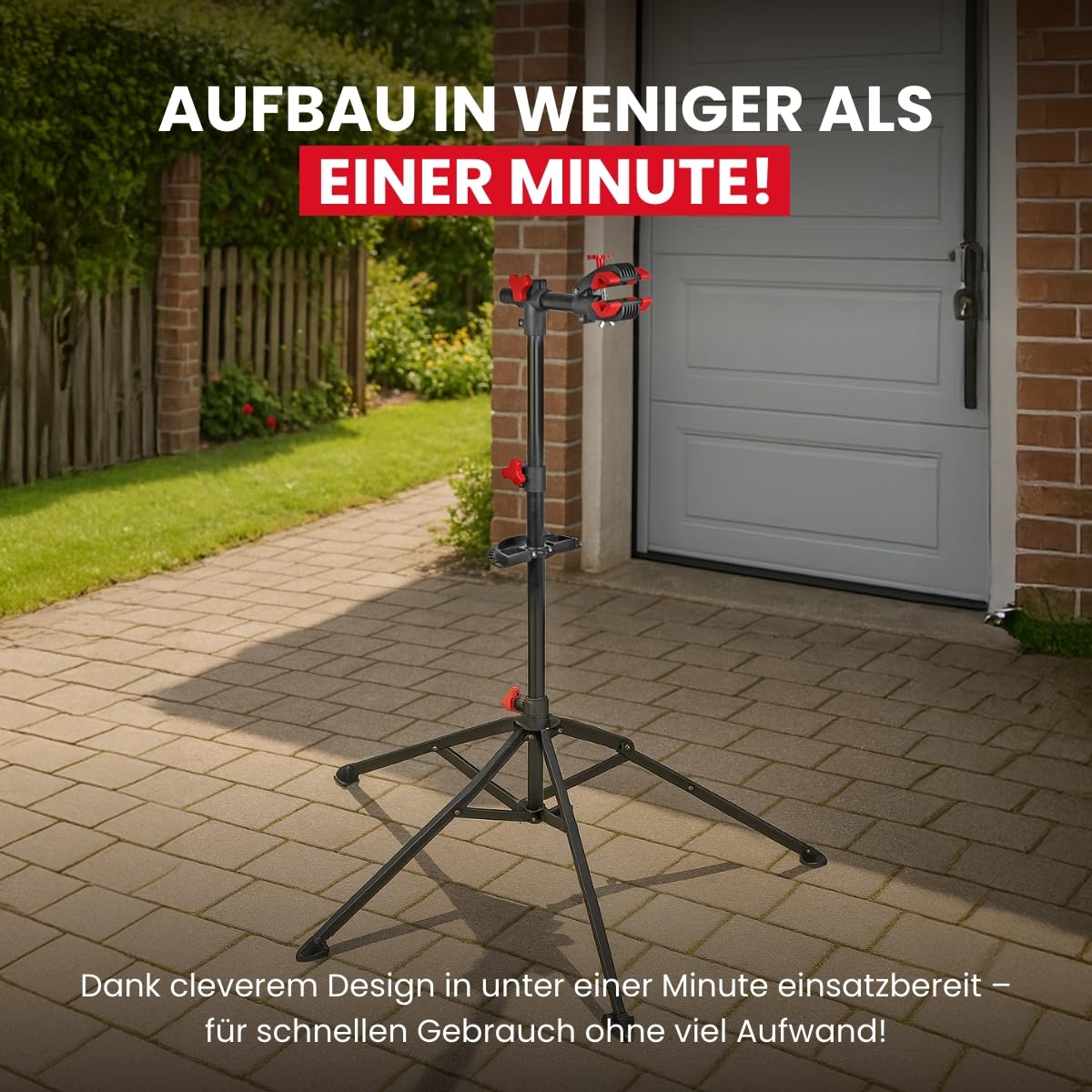 WALTER Fahrrad Reparaturständer, Montageständer, belastbar bis 30 kg, klappbar, fünfbeinig, individuell einstellbare Arbeitshöhe zwischen 108cm und 190cm, inkl. Schrauben- und Werkzeugablage