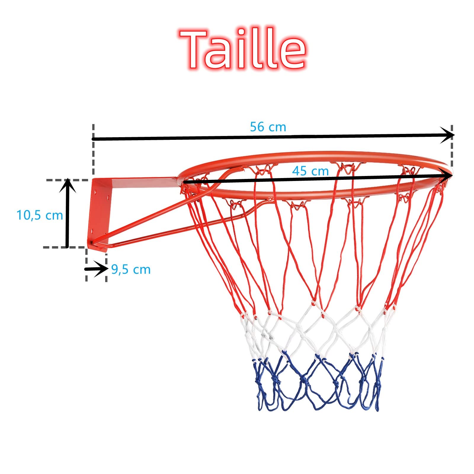 GYMAX Panier de Basketball Mural, Filet de Basket Extérieur et Intérieur, avec Vis d'Expansion, Fixé au Mur et au Panneau, Anneau Robuste en Métal et Filet en PE