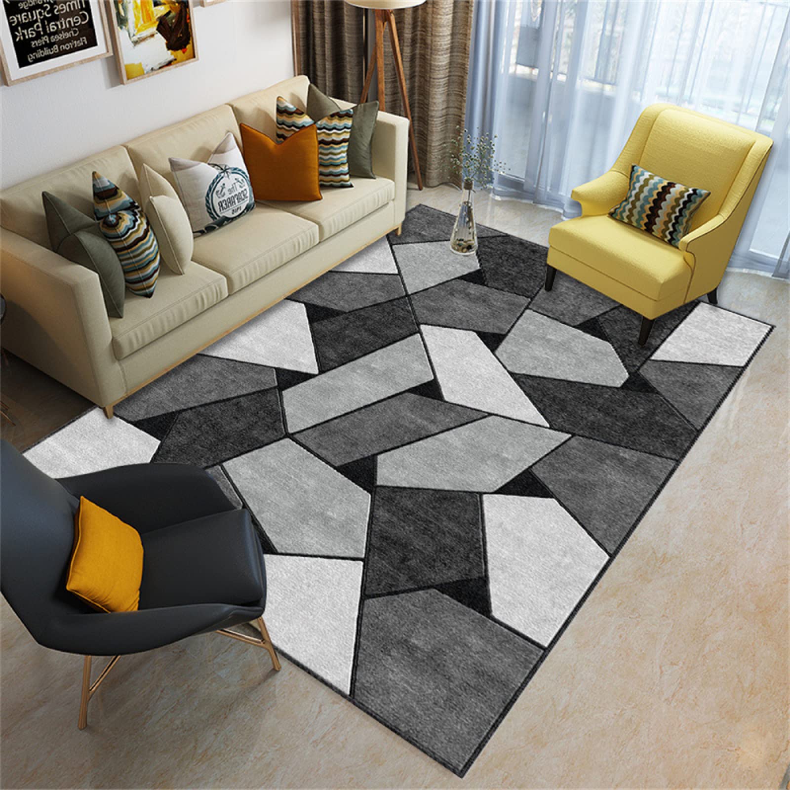 Tappeti Grandi Dimensioni Geometria Creativa Sicura E Confortevole Lavabile Antiacaro tappeto sala pelo corto fatto su misura tappeti soggiorno moderni170X240CM/5ft 7''X7ft 10''